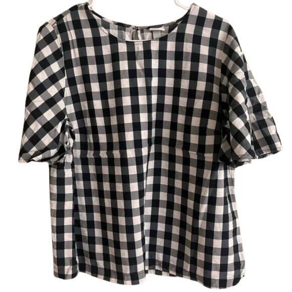 a new day Tops - A NEW DAY Black and White Gingham Short Sleeve Blouse Women’s XXL